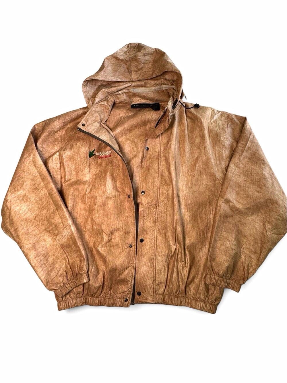 Frogg Toggs Men's Hooded Windbreaker Jacket L Beige Full Zip Snap 60" Chest